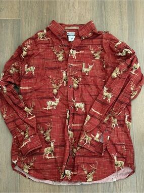 Columbia Red Deer-Print Button Front Shirt mens large hunting outdoors